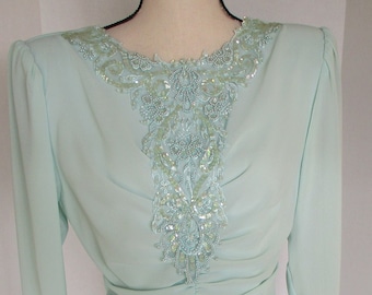 Vintage Wedding Guest Dress, Mint Green Beaded