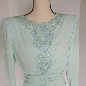 Vintage Wedding Guest Dress, Mint Green Beaded image 1