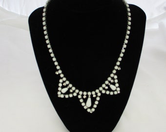 Vintage Milk Glass , Rhinestone, Necklace