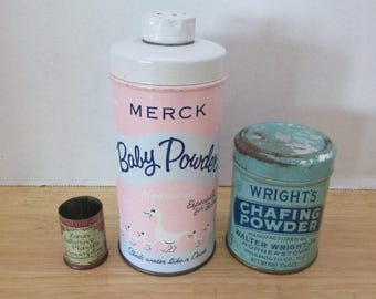 Vintage Baby Powder Tins Set: Merck, Wright's, Zona - Collectibles