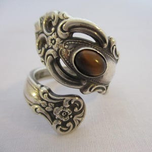Vintage Sterling Spoon Ring with Cats Eye Stone | Unique Handmade Jewelry for Gift & Collectors
