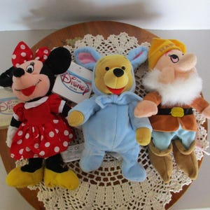 Vintage Disney Plushies Set: Minnie Mouse, Winnie the Pooh & Happy Characters Collectible Toys