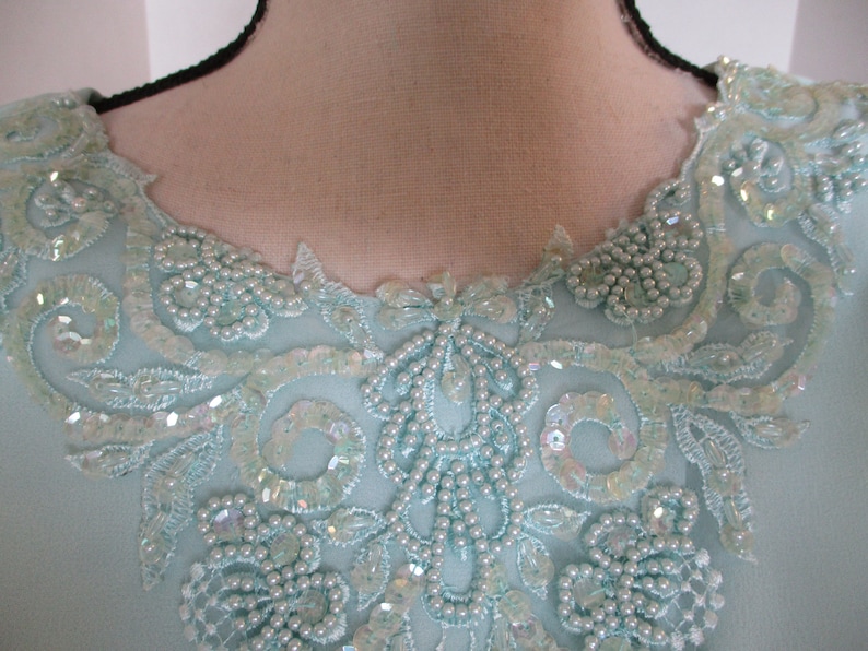 Vintage Wedding Guest Dress, Mint Green Beaded image 6