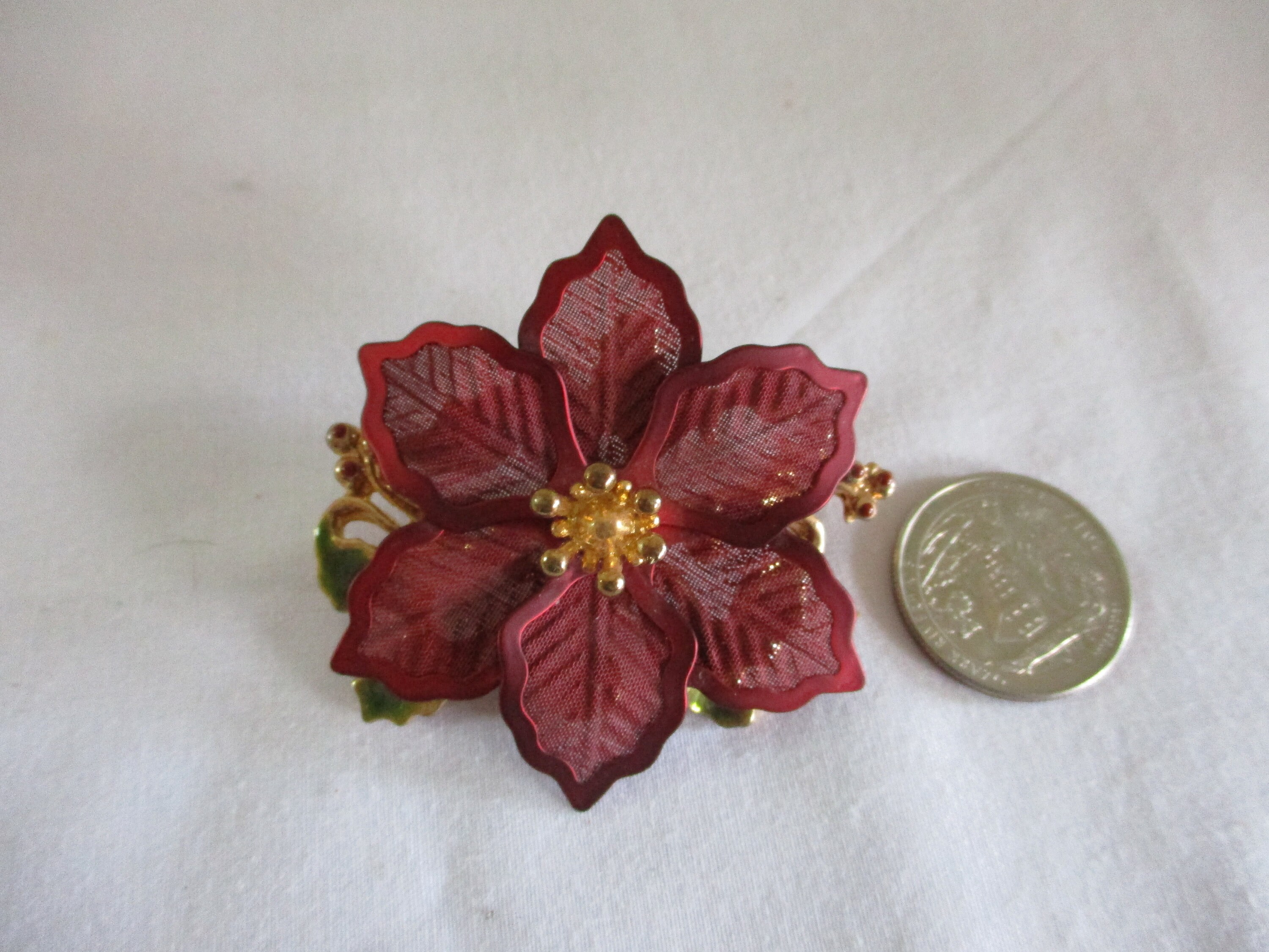 赤い花形ブローチ　Vintage poinsettia brooch Vintage Poinsettia Christmas Brooch – Holiday Floral Pin