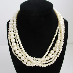 Vintage Multi Strand Faux Pearl Necklace: 1920s Elegant Statement Jewelry