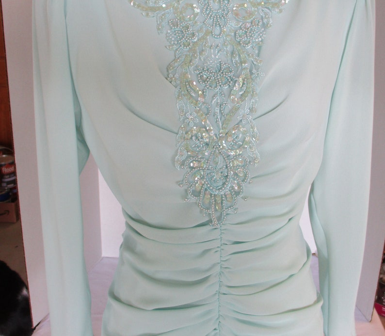 Vintage Wedding Guest Dress, Mint Green Beaded image 3