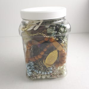 Destash Jewelry Jar 3lbs 8oz ,Vintage to Modern Wearable & Repurpose, Plastic Container Fashion Mix
