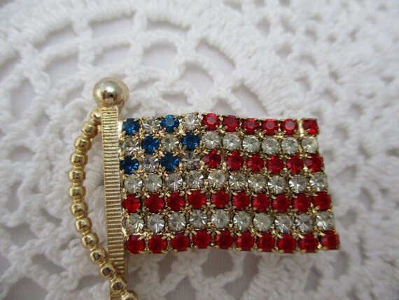 Vintage Rhinestone American Flag Brooch, - image 9