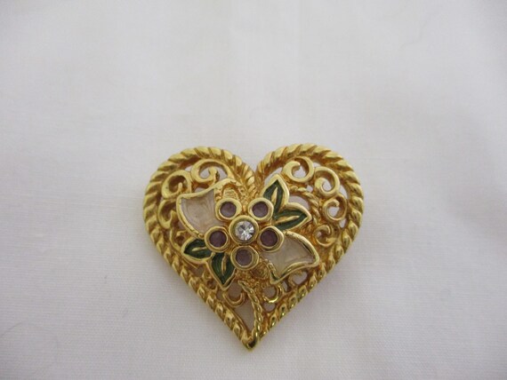 Vintage Gold Tone Heart, Brooch / Pendant - image 1