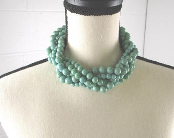 Vintage Multi Strand crackle turquoise color beads Braided Necklace