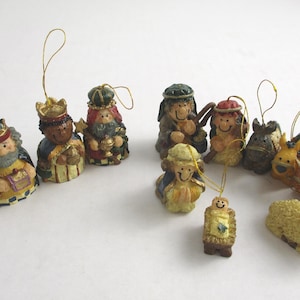 Vintage Miniature Resin Nativity Ornaments, Set of 11 Figurines, Christmas Holiday Decor, No Mary Figurine