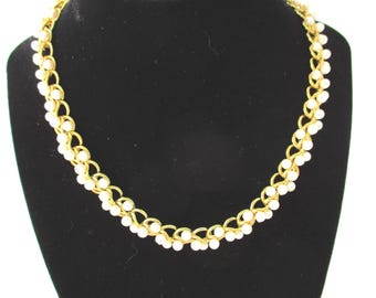 Vintage Richelieu Necklace: Gold Tone Twisted Chain with Faux Pearls