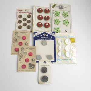 Vintage Card Buttons: Mixed Styles, 8 Piece Lot, Sewing Supplies