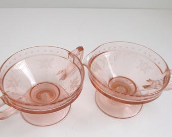 Heisey Glass Co. Pink Depression Era Creamer and Sugar Set, Vintage Glass
