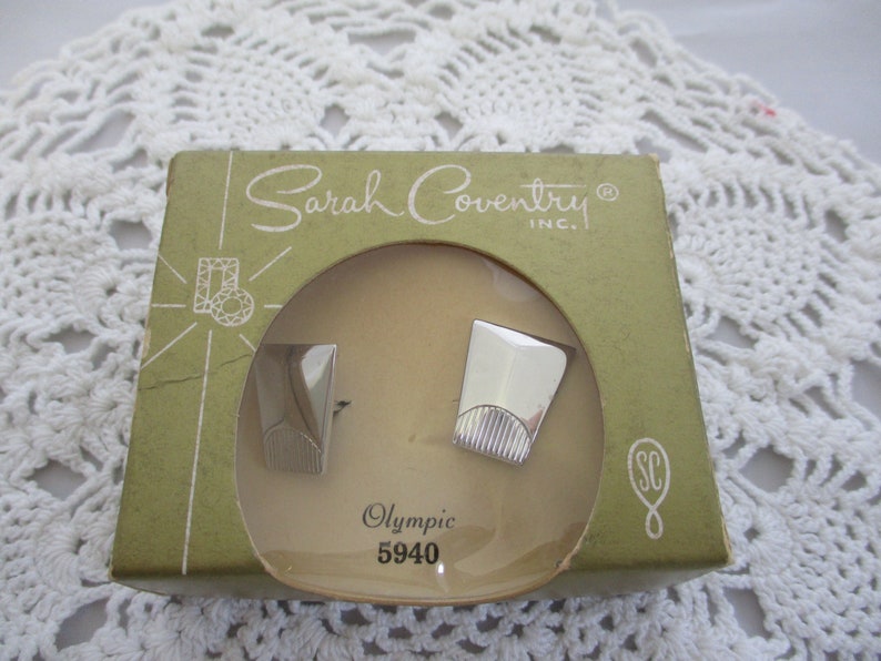 VINTAGE Sarah Coventry 1961 Silver tone Cuff links original box Olympic 2 sets