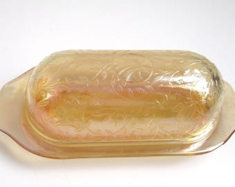 Jeanette Glass Butter Dish Carnival Glass" Louisa" Vintage Kitchen Decor, Collectible Glassware