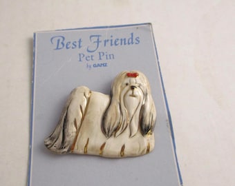 Shih Tzu Dog Pin: Glossy Porcelain Brooch - Collectible Pet Jewelry
