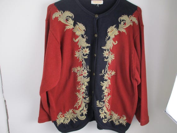 Brooks Brothers, Vintage Brooks Brothers Embroidered Cardigan Sweater Women's | Floral Applique Knit