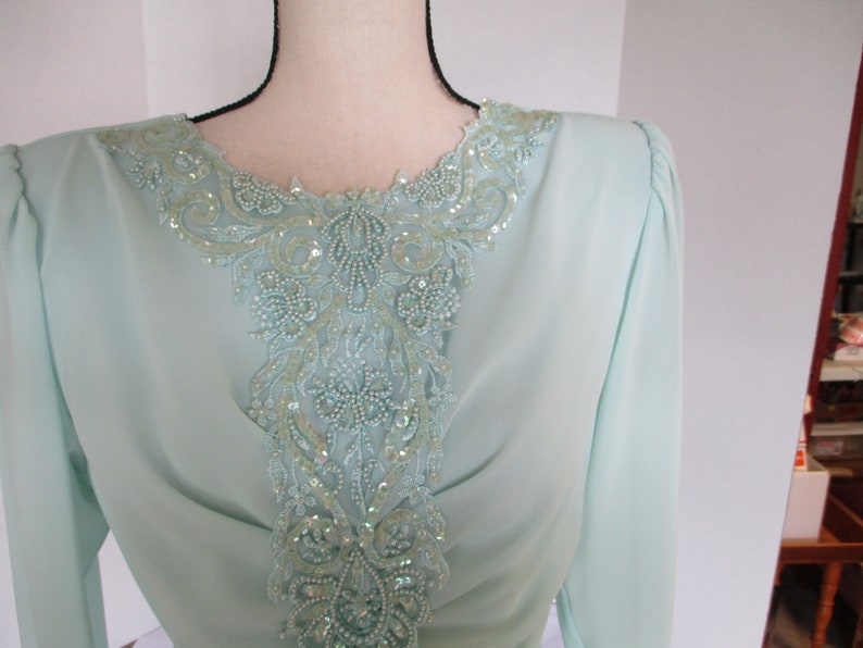 Vintage Wedding Guest Dress, Mint Green Beaded image 7