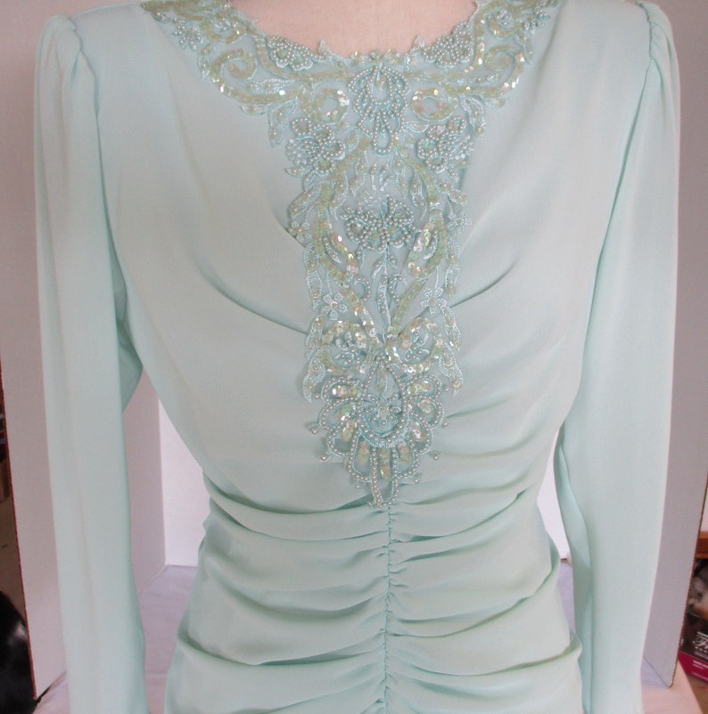 Vintage Wedding Guest Dress, Mint Green Beaded image 2