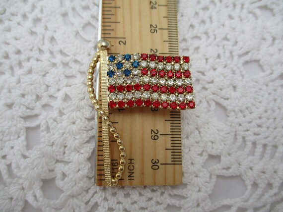 Vintage Rhinestone American Flag Brooch, - image 6