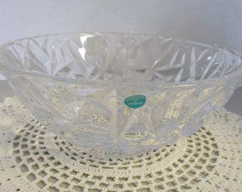 Round Crystal Bowl, 9-Inch Vintage Rockcut Glass Centerpiece
