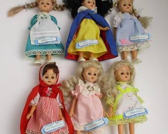 Vintage 1991 Story Book Dolls Set of 6, Collectible Fairy Tale Toys