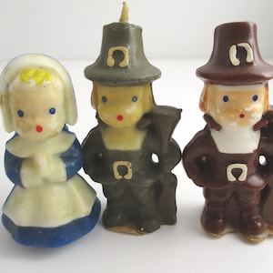 Thanksgiving Pilgrims Gurley Candles, Vintage Collectible Holiday Decor, Classic Thanksgiving Figurines, rare chocolate Pilgrim.