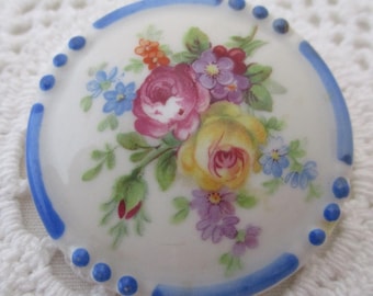 Antique Porcelain Floral Brooch: Hand-Painted Vintage Flower Pin