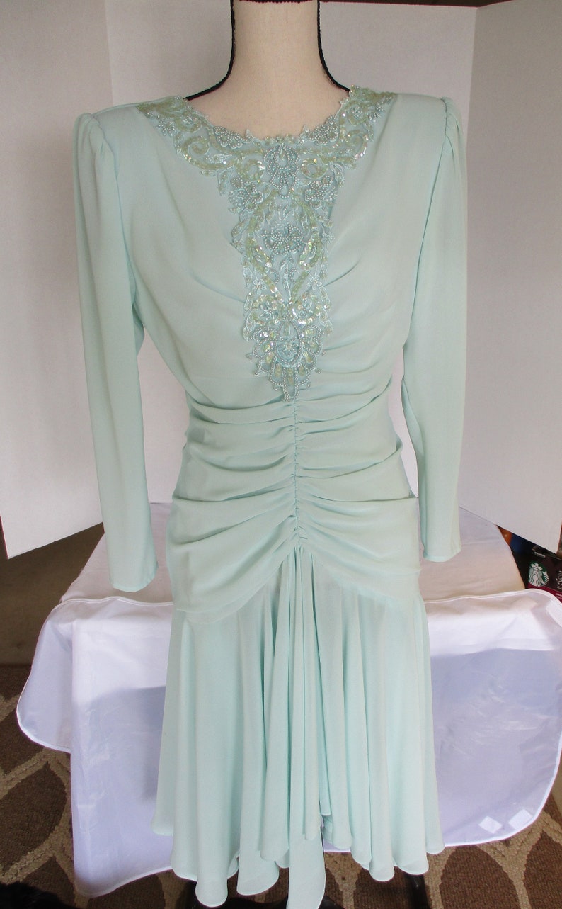 Vintage Wedding Guest Dress, Mint Green Beaded image 10