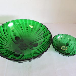 Vintage Forest Green Anchor Hocking Glass Bowl Set – Mid Century Modern, Serving & Decorative Bowls
