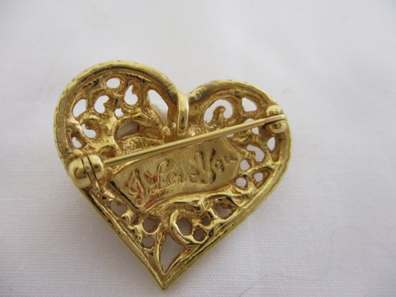 Vintage Gold Tone Heart, Brooch / Pendant - image 2