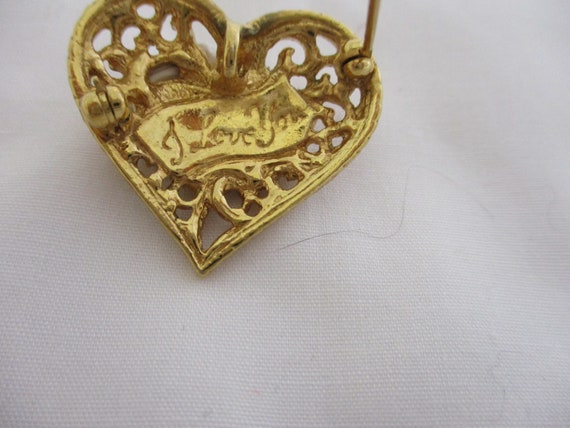 Vintage Gold Tone Heart, Brooch / Pendant - image 9