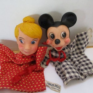 Hand Puppets, Vintage Gund, Mickey & Tinkerbell Fabric Dolls, Collectible Soft Toy Characters Gift