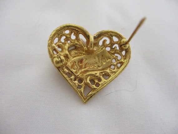 Vintage Gold Tone Heart, Brooch / Pendant - image 5
