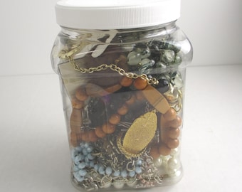Destash Jewelry Jar 3lbs 8oz ,Vintage to Modern Wearable & Repurpose, Plastic Container Fashion Mix