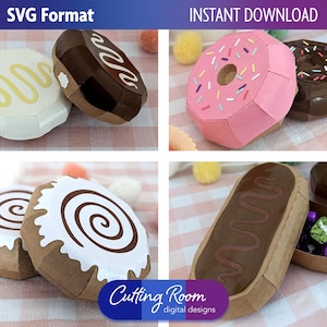 4 donut gunst dozen SVG-sjabloonbundel - DIY-traktatie- en geschenkverpakkingen voor Sweet One Birthday - digitale download