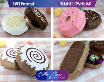4 Donut Favor Boxes SVG Template Bundle - DIY Treat & Gift Boxes for Sweet One Birthday - Digital Download