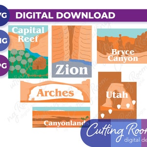 Utah National Park Karte und Titel Verzierungen SVG / PNG / JPG - Digital Download