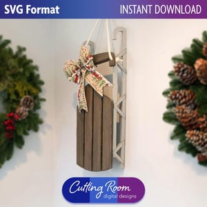 Ancien mur de traîneau ou décoration de pièce maîtresse pour Noël et l'hiver/18 pouces poupée modèle Miniature/elfe du père Noël amusant - téléchargement numérique SVG