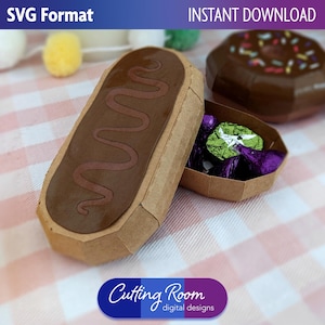 Chocolate Eclair & Maple Bar Donut Box SVG Template - Sweet One Party Favor, Treat, and Gift Box - Long Johns Paper Craft - Digital Download