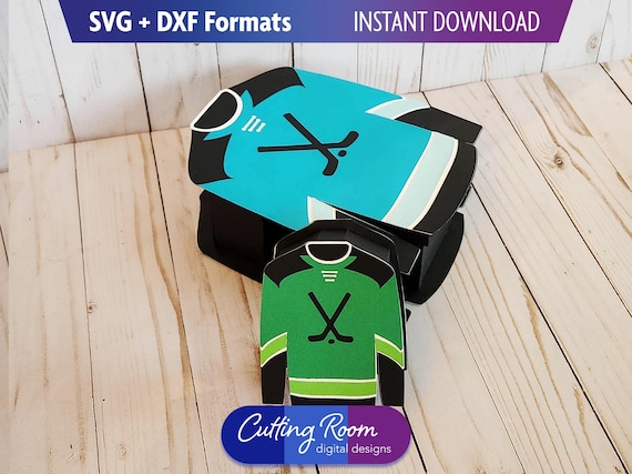 Hockey Jersey Gift Box & Card Holder SVG DXF Template - Treat + Candy Favor Box - Perfect Coach, Goalie, Team Player Gift - Digital Download