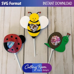Soportes para piruletas con diseño de bichitos del amor para San Valentín - Descarga digital SVG