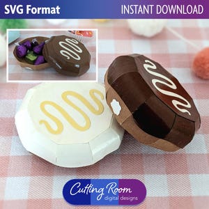 Mit Jelly gefüllte Donut Party Favor Box SVG Vorlage - Chanukka Donut Geschenk & Leckerli Box - 3D Schokolade Boston Cream Donut - Digital Download