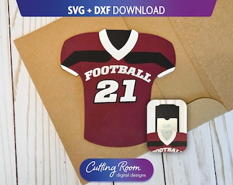 Football Jersey Gift Card Holder SVG DXF Template - Envelope Included - Custom Team Colors & Number for Dad or Coach - Digital Download