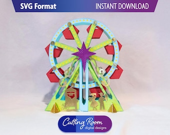 3D Ferris Wheel SVG Paper Craft Template - Table Centerpiece - Circus Carnival Party Decor - Digital Download