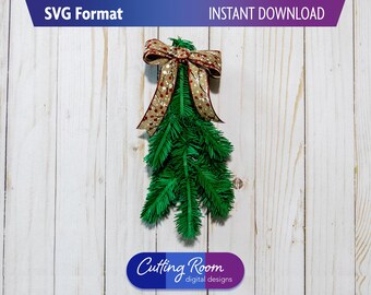 3D Evergreen Bough Swag SVG DXF Template - Layered Paper Christmas Fir & Holiday Pine Home Decor Craft - Digital Download