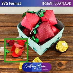 3D-aardbeiensnoephouder en -mand SVG-sjabloonset - Bes 1e traktatiedoos, snoepdoosjes snoep, fruit Paper Craft - digitale download