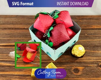 3D Strawberry Candy Holder & Basket SVG Template Set - Berry 1st Treat Box, Sweet One Favor Boxes, Fruit Paper Craft - Digital Download