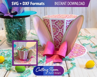 Cappello a cilindro con coniglietto pasquale primaverile e porta caramelle - Download digitale SVG e DXF